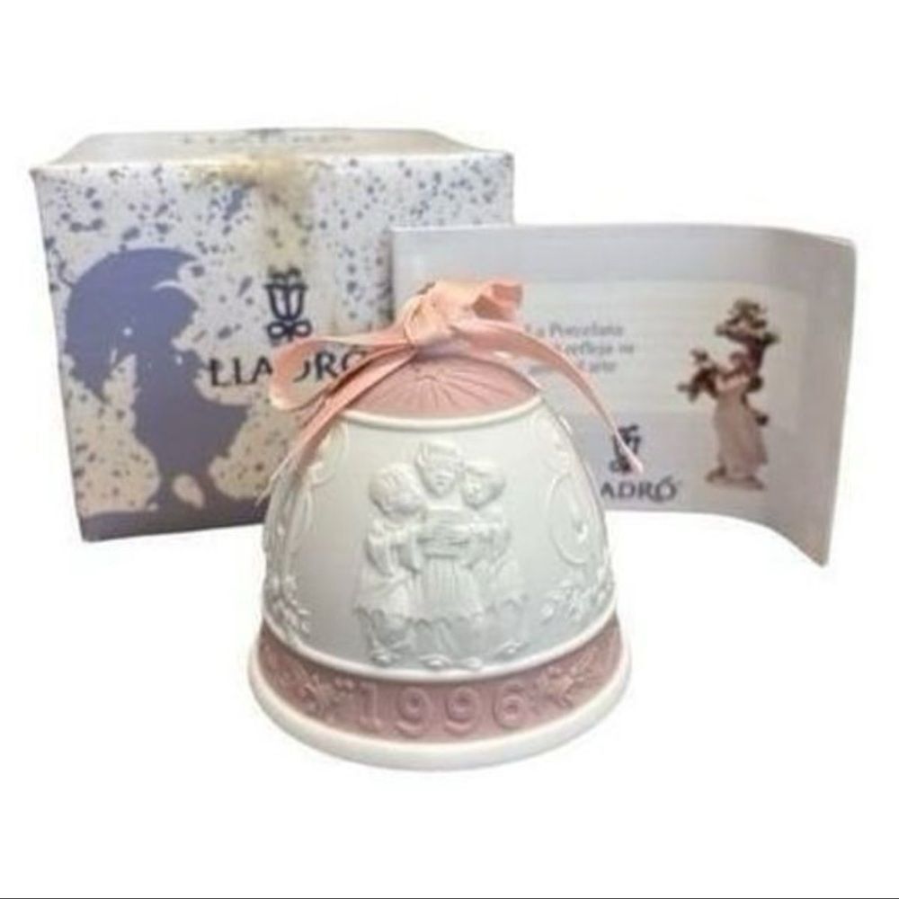 Vintage LLADRO Porcelain Christmas Bell 1996 w/ Box & Pamphlet  Pink & White